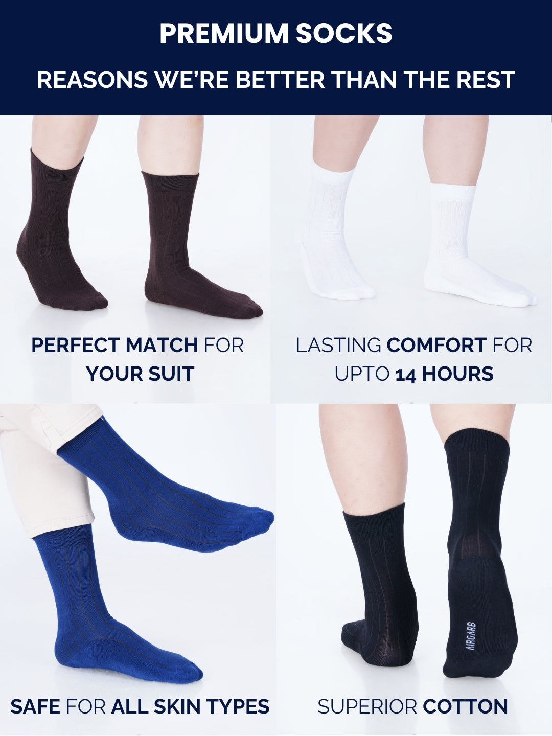 Menâs formal dress socks made from a soft cotton blend, offering comfort and style. Perfect for office wear, formal events, or daily use.